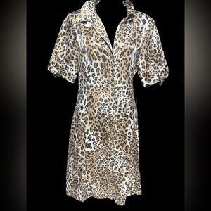 NWT BCBG maxazria $240 silk Leopard Print Button-Up  shirt Dress medium